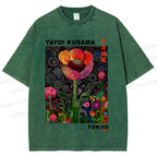 Unisex Yayoi Kusama Flower Printed Washed Tee