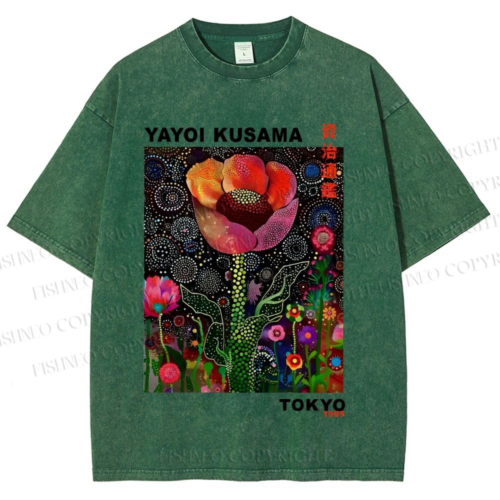 Unisex Yayoi Kusama Flower Printed Washed Tee