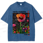 Unisex Yayoi Kusama Flower Printed Washed Tee