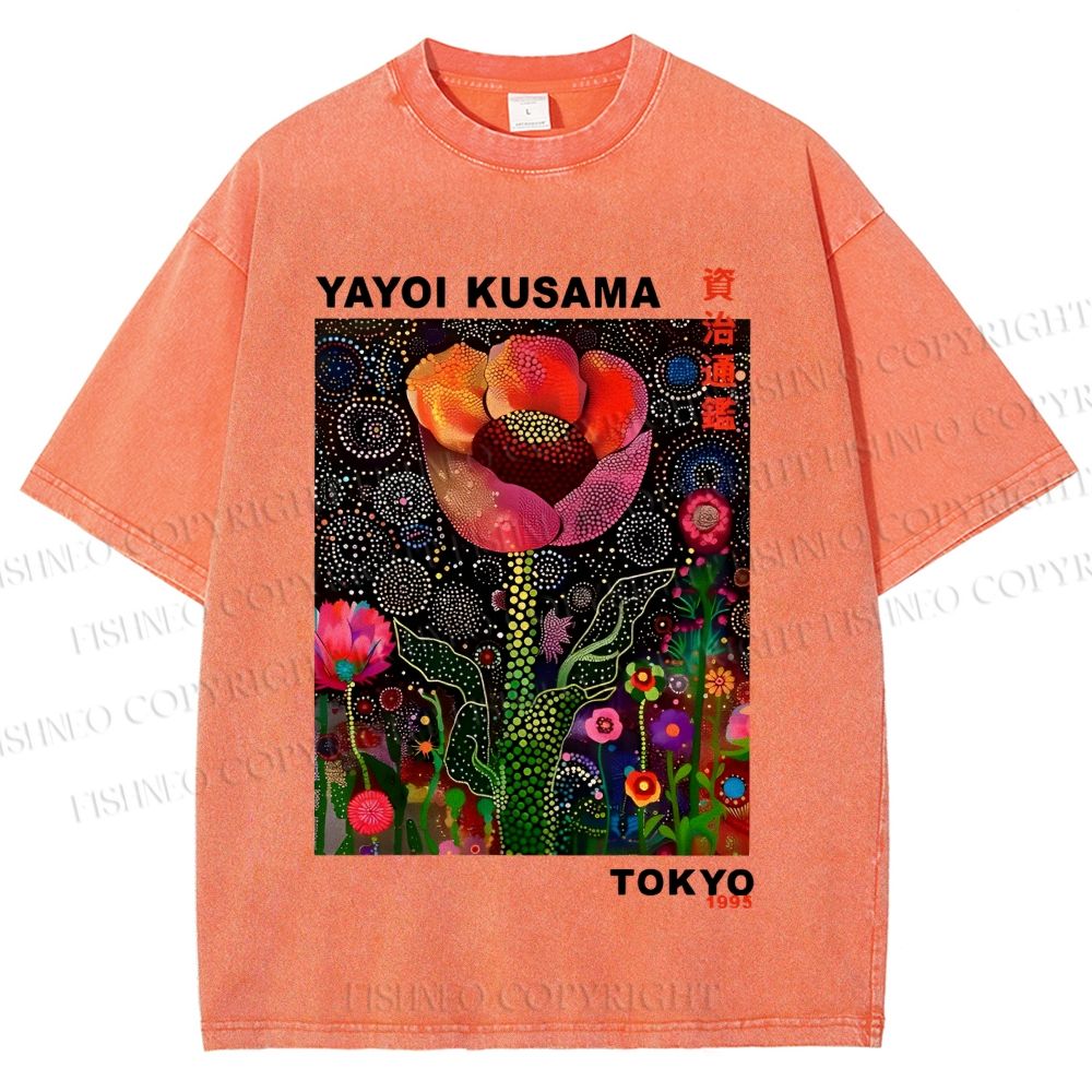 Unisex Yayoi Kusama Flower Printed Washed Tee