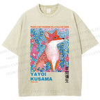 Unisex Yayoi Kusama Fox Printed Washed Tee
