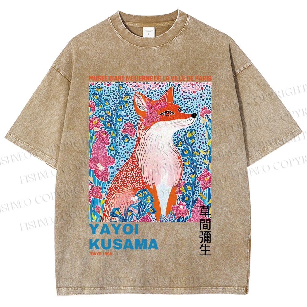 Unisex Yayoi Kusama Fox Printed Washed Tee