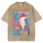 Unisex Yayoi Kusama Fox Printed Washed Tee