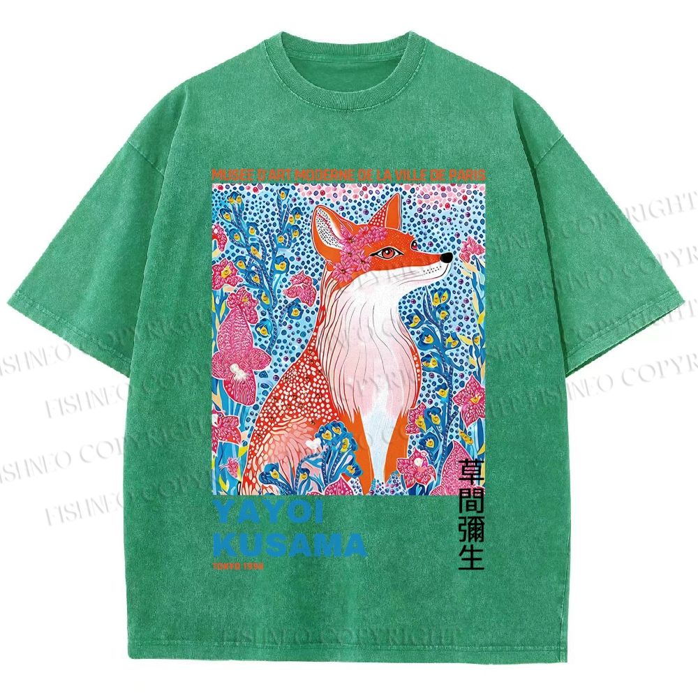 Unisex Yayoi Kusama Fox Printed Washed Tee