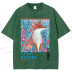 Unisex Yayoi Kusama Fox Printed Washed Tee