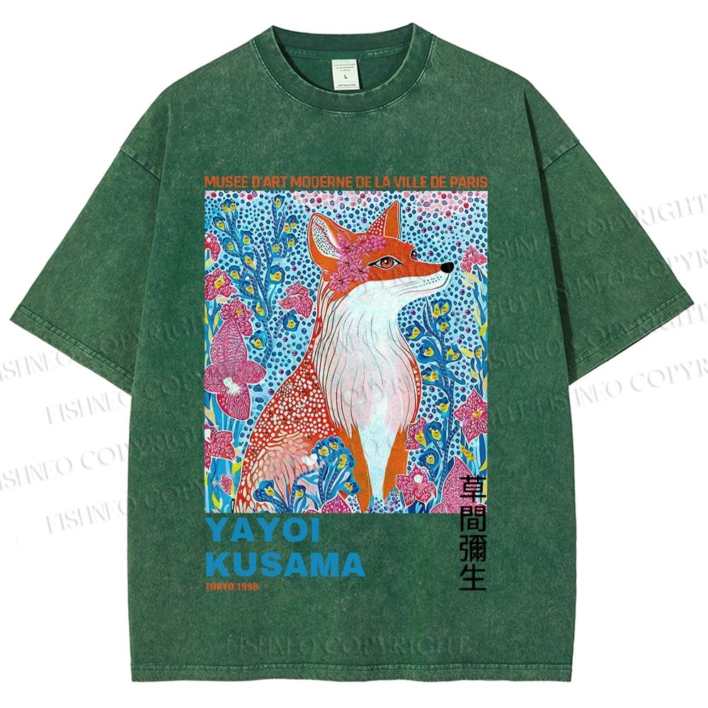 Unisex Yayoi Kusama Fox Printed Washed Tee