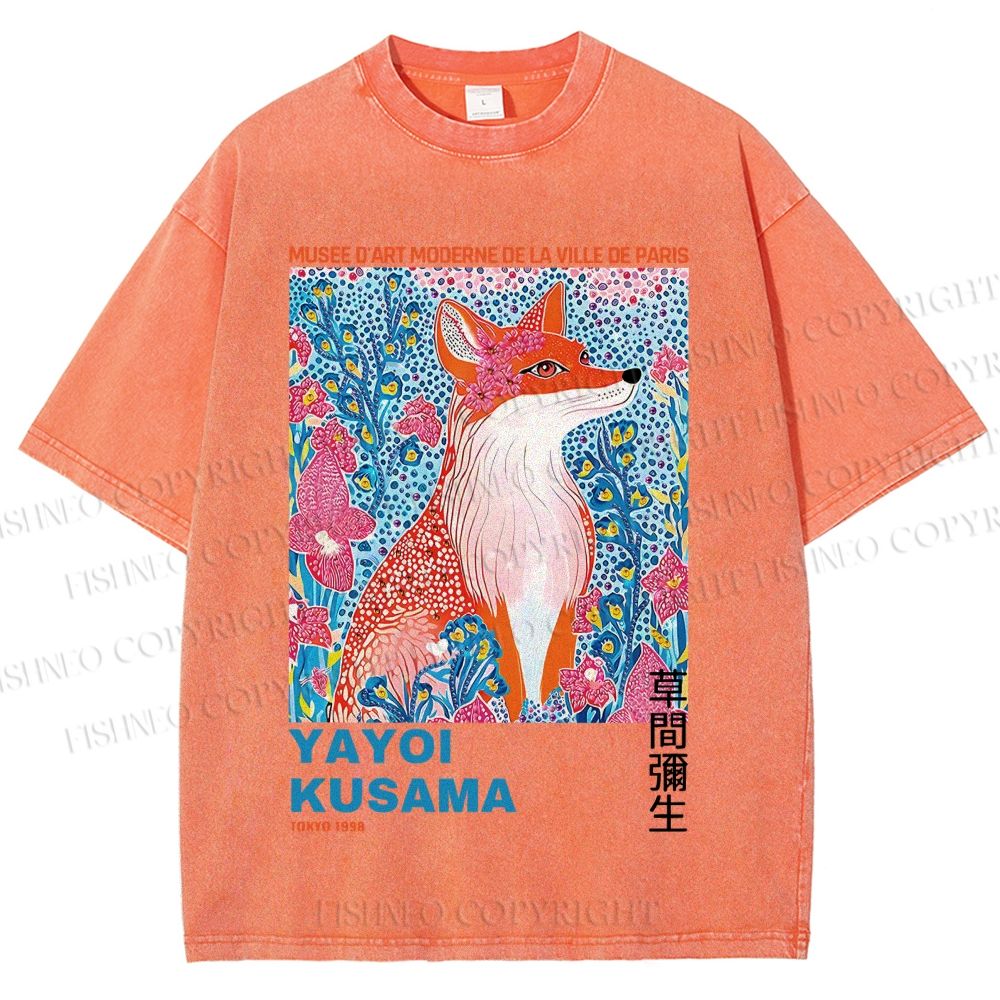 Unisex Yayoi Kusama Fox Printed Washed Tee