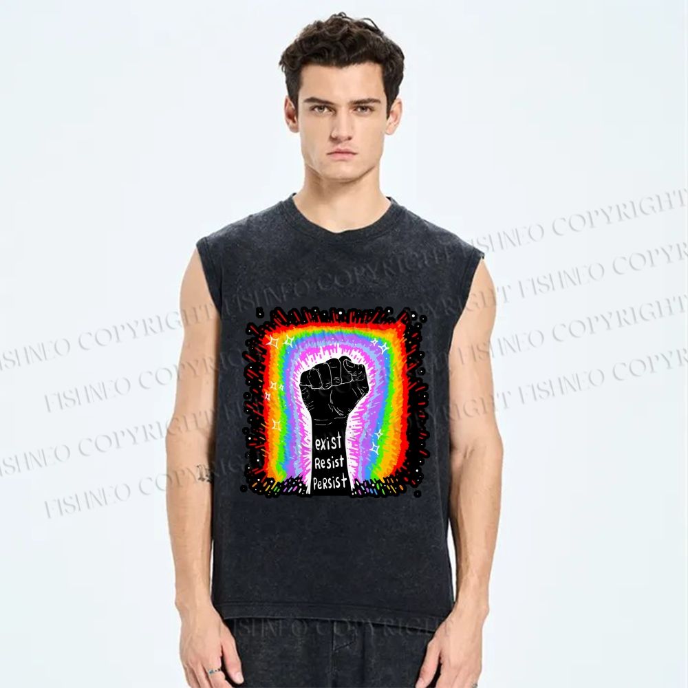 Unisex Pride Exist Resist Persist Printed Washed Tank Top