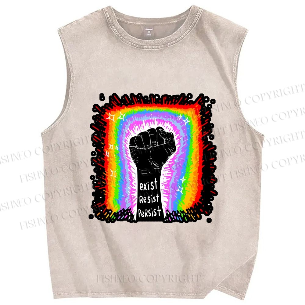 Unisex Pride Exist Resist Persist Printed Washed Tank Top