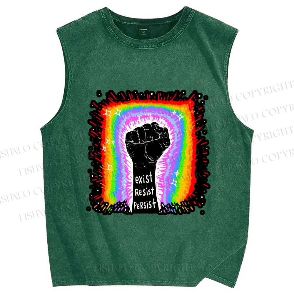 Unisex Pride Exist Resist Persist Printed Washed Tank Top