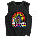 Unisex Pride We Are All Human Printed Washed Tank Top