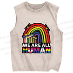Unisex Pride We Are All Human Printed Washed Tank Top