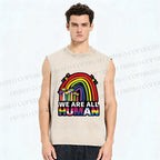 Unisex Pride We Are All Human Printed Washed Tank Top