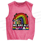 Unisex Pride We Are All Human Printed Washed Tank Top