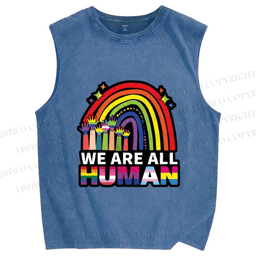 Unisex Pride We Are All Human Printed Washed Tank Top