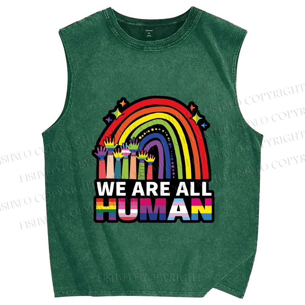 Unisex Pride We Are All Human Printed Washed Tank Top