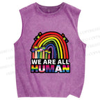Unisex Pride We Are All Human Printed Washed Tank Top