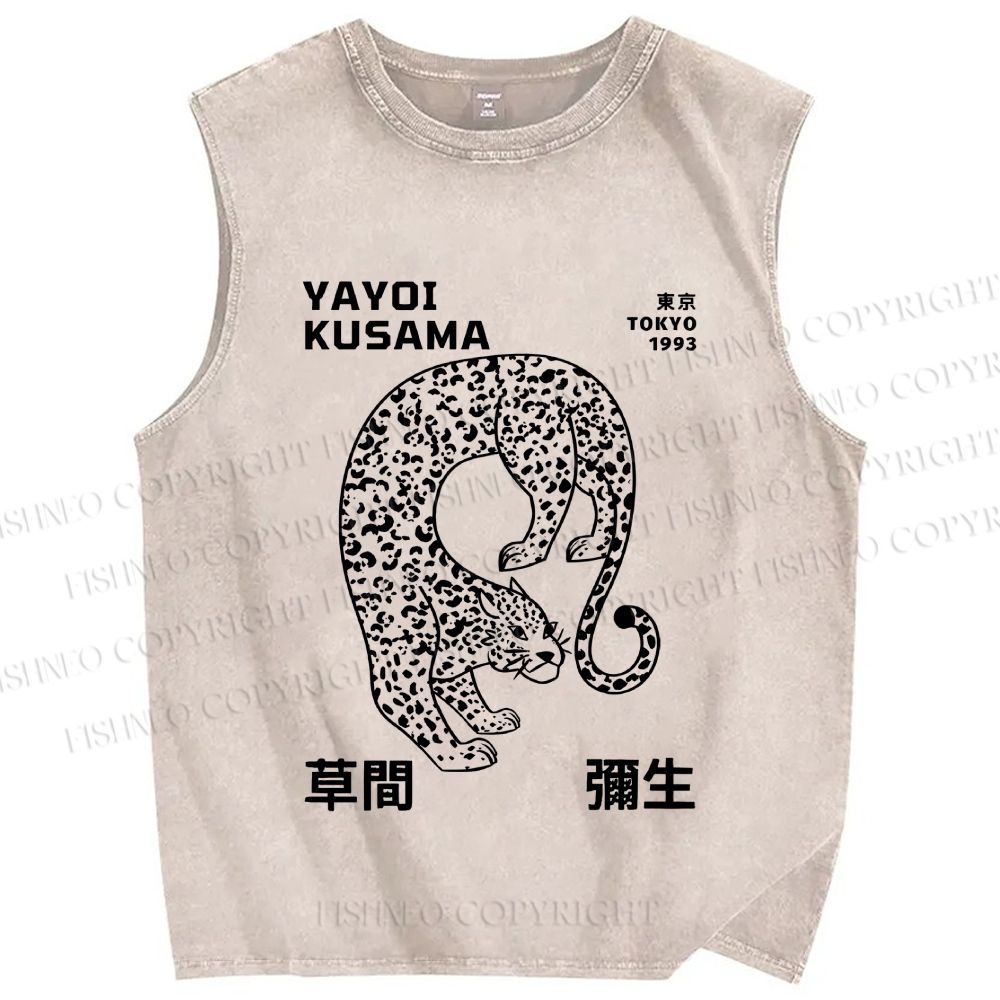 Unisex Yayoi Kusama Panther Printed Washed Tank Top