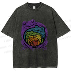 Unisex Rainbow Frogs Hugging Printed Washed Tee