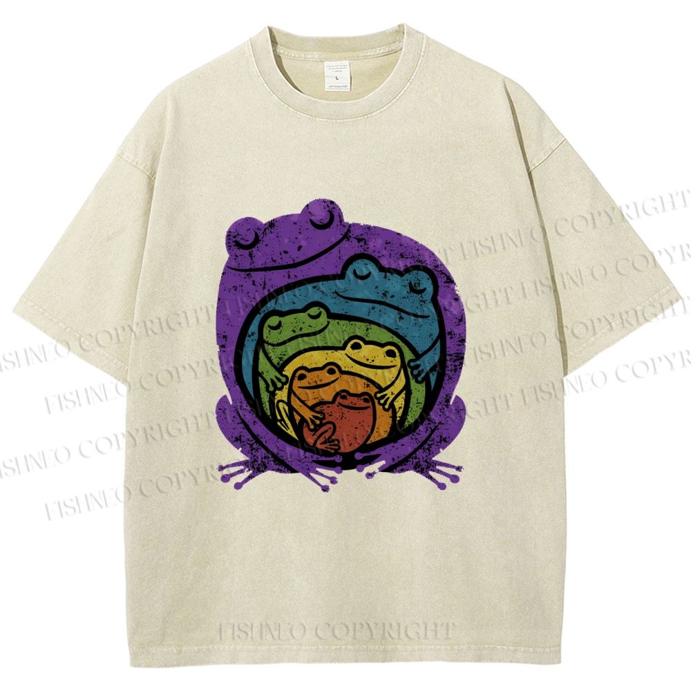 Unisex Rainbow Frogs Hugging Printed Washed Tee