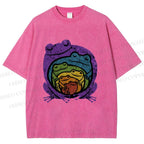 Unisex Rainbow Frogs Hugging Printed Washed Tee