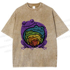 Unisex Rainbow Frogs Hugging Printed Washed Tee