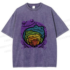 Unisex Rainbow Frogs Hugging Printed Washed Tee