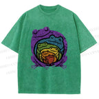Unisex Rainbow Frogs Hugging Printed Washed Tee