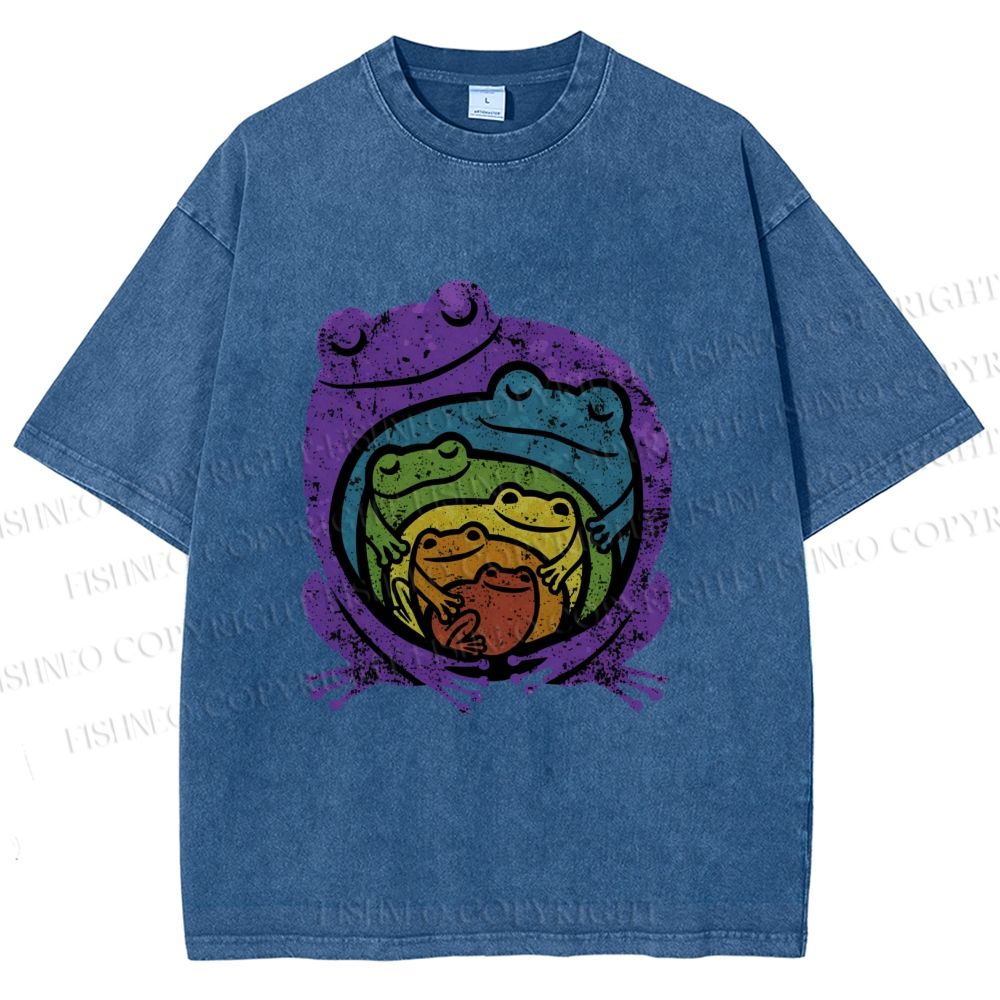 Unisex Rainbow Frogs Hugging Printed Washed Tee