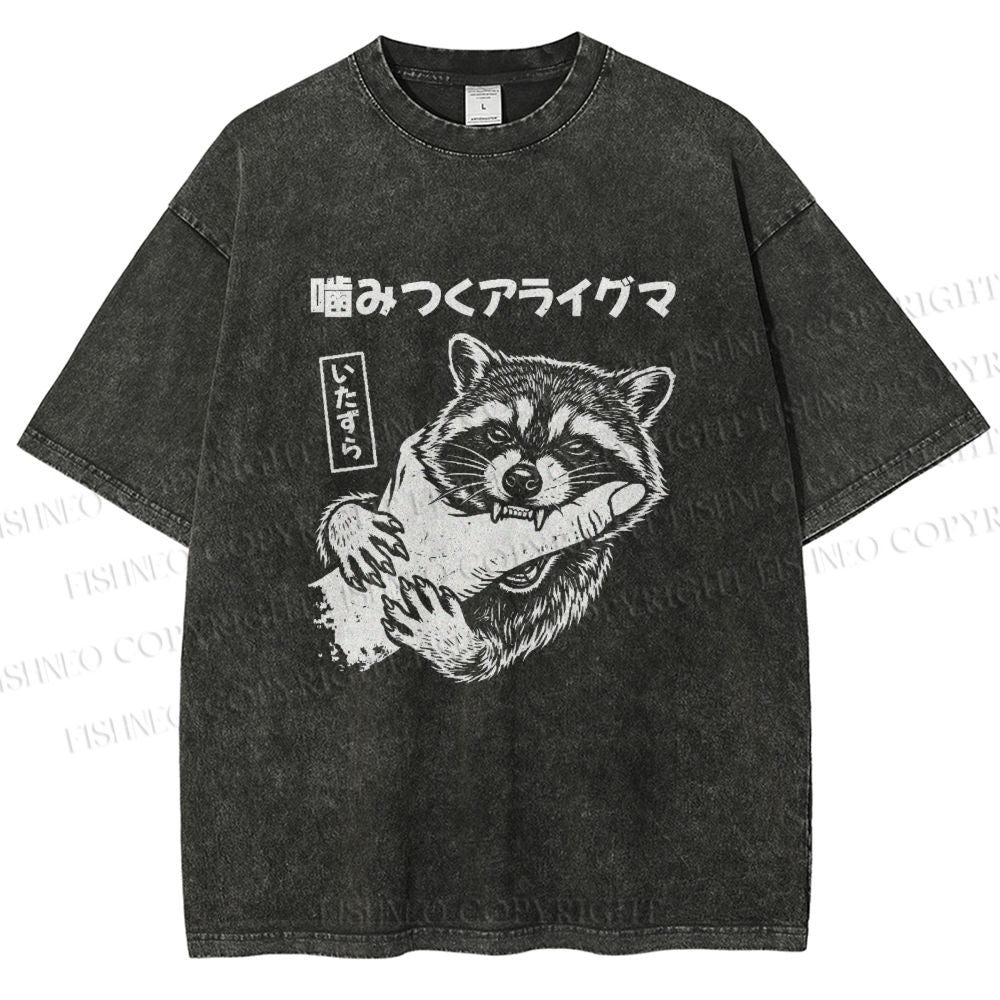 Unisex Mischief Raccoon Printed Washed Tee