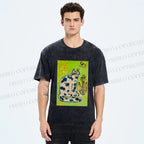 Unisex Painterly Spotted Cat Printed Washed Tee