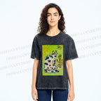 Unisex Painterly Spotted Cat Printed Washed Tee