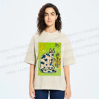 Unisex Painterly Spotted Cat Printed Washed Tee