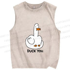 Unisex Duck You Printed Washed Tank Top