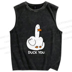 Unisex Duck You Printed Washed Tank Top