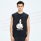 Unisex Duck You Printed Washed Tank Top