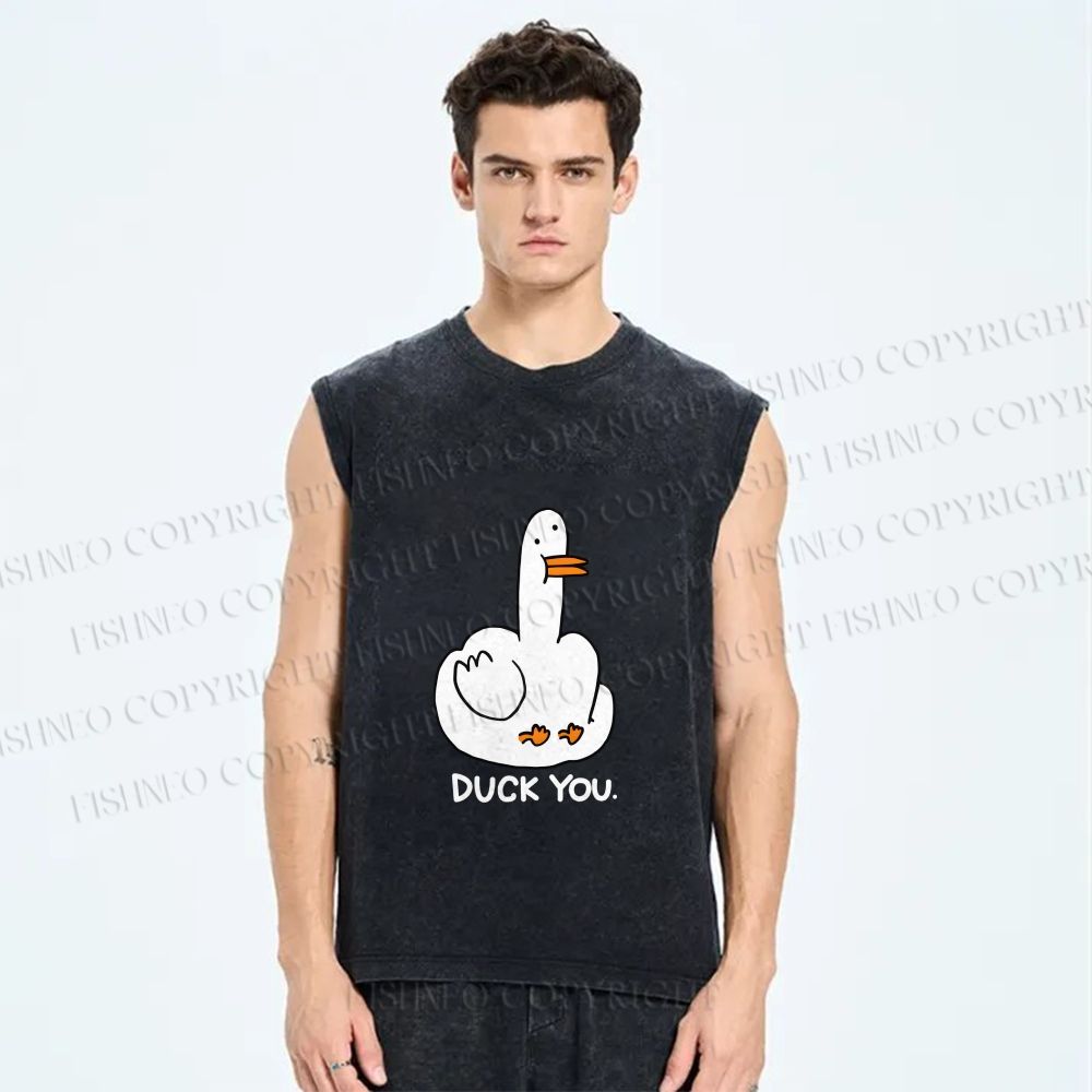 Unisex Duck You Printed Washed Tank Top