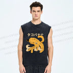 Unisex Octopus Banana Printed Washed Tank Top