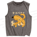 Unisex Octopus Banana Printed Washed Tank Top