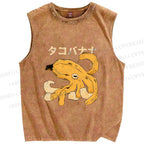 Unisex Octopus Banana Printed Washed Tank Top