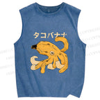 Unisex Octopus Banana Printed Washed Tank Top