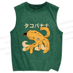 Unisex Octopus Banana Printed Washed Tank Top
