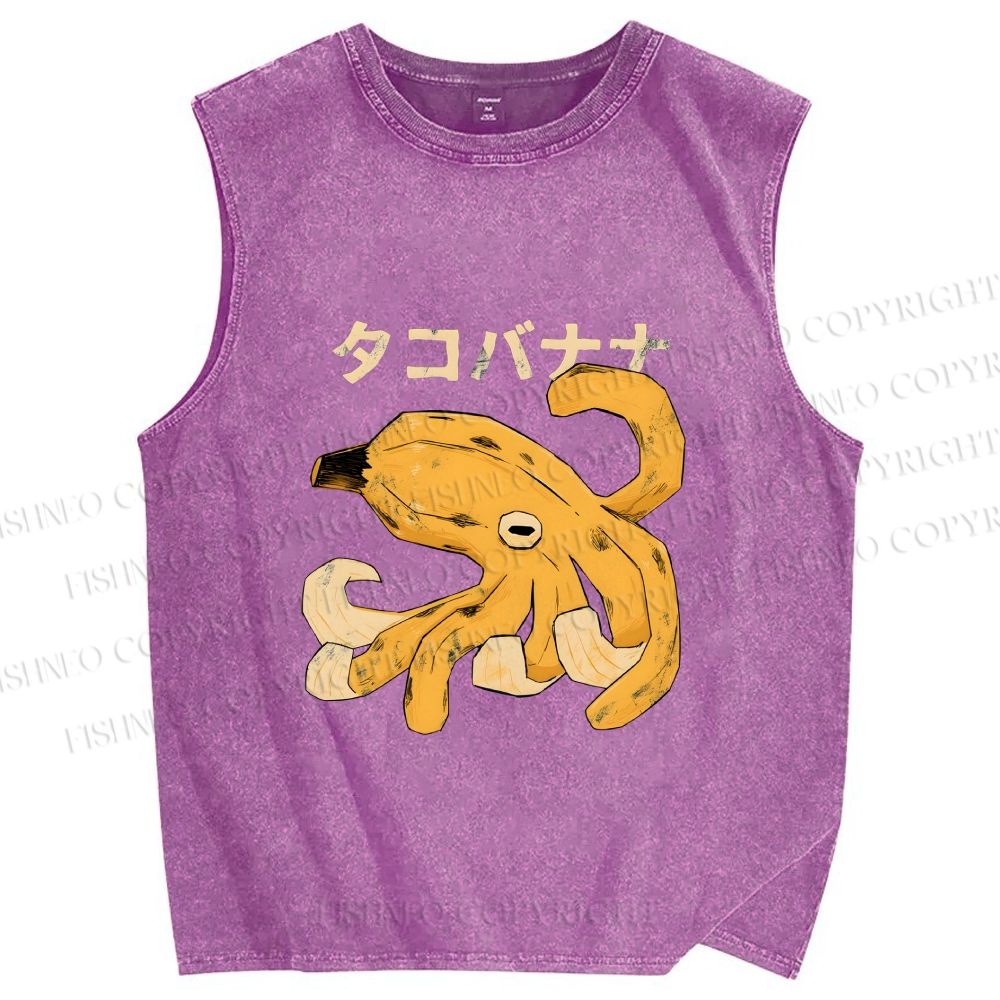 Unisex Octopus Banana Printed Washed Tank Top