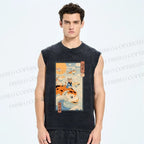 Unisex Koi Printed Washed Tank Top