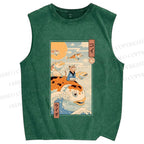 Unisex Koi Printed Washed Tank Top