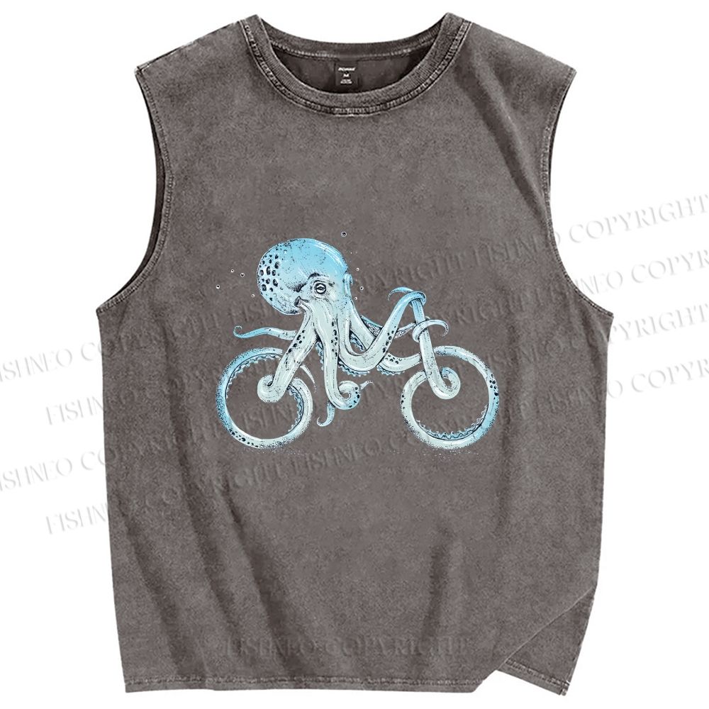 Unisex Bicycle Octopus Printed Washed Tank Top