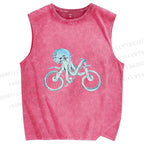 Unisex Bicycle Octopus Printed Washed Tank Top
