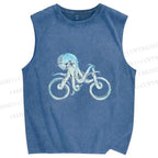 Unisex Bicycle Octopus Printed Washed Tank Top