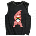 Unisex Pride Pink Bear Printed Washed Tank Top