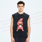 Unisex Pride Pink Bear Printed Washed Tank Top